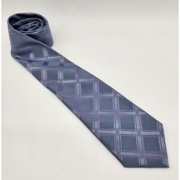 Gino Pompeii Blue Checkered Geometric Tie 100% Polyester EUC - Picture 6 of 7